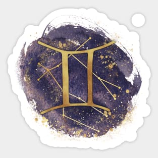 Gemini gold symbol with constellation on watercolor Sticker